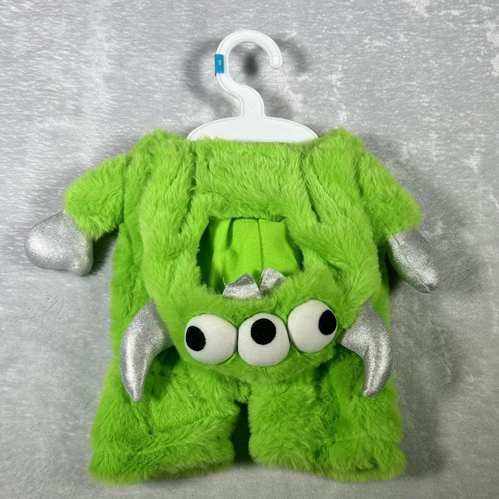 NWT Cat Dog Halloween Costume Three Eyed Monster Plush Small Green Pet Outfit